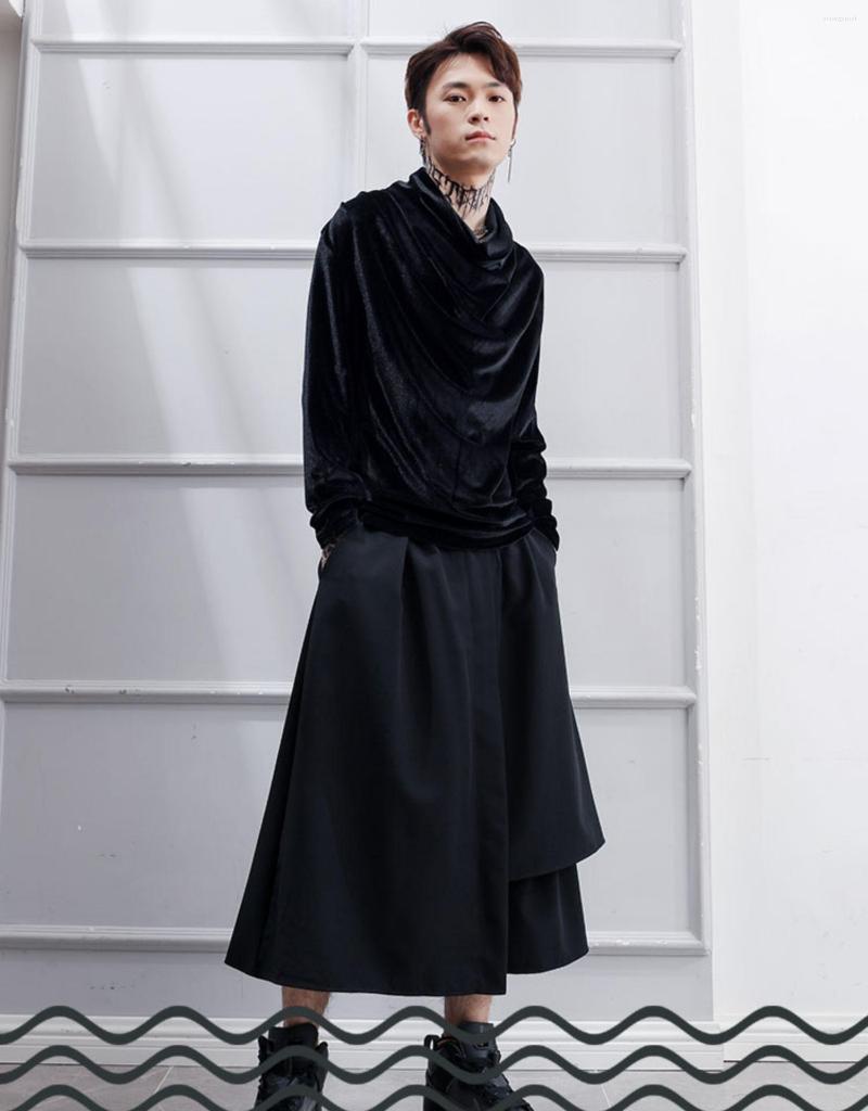 

Men' T Shirts Version 2023 Korean Handsome Fashion Men' Leisure Pile Collar Pleated Bottomed Long Sleeve T-shirt Bright, Black