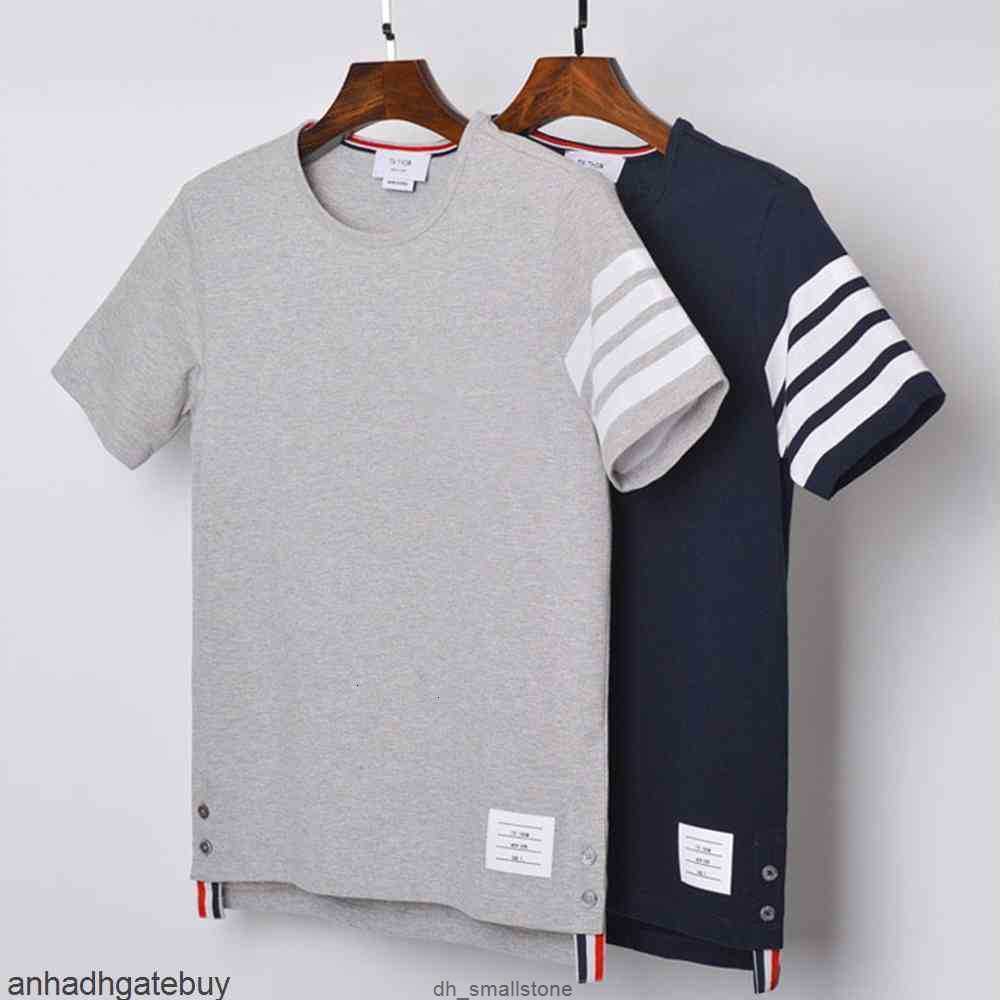 

Fashion Brand Tb Thom T-shirt Men Women Short Sleeve Casual Clothing Solid Striped Summer O-neck Cotton Shirtsxuud9mzg, White