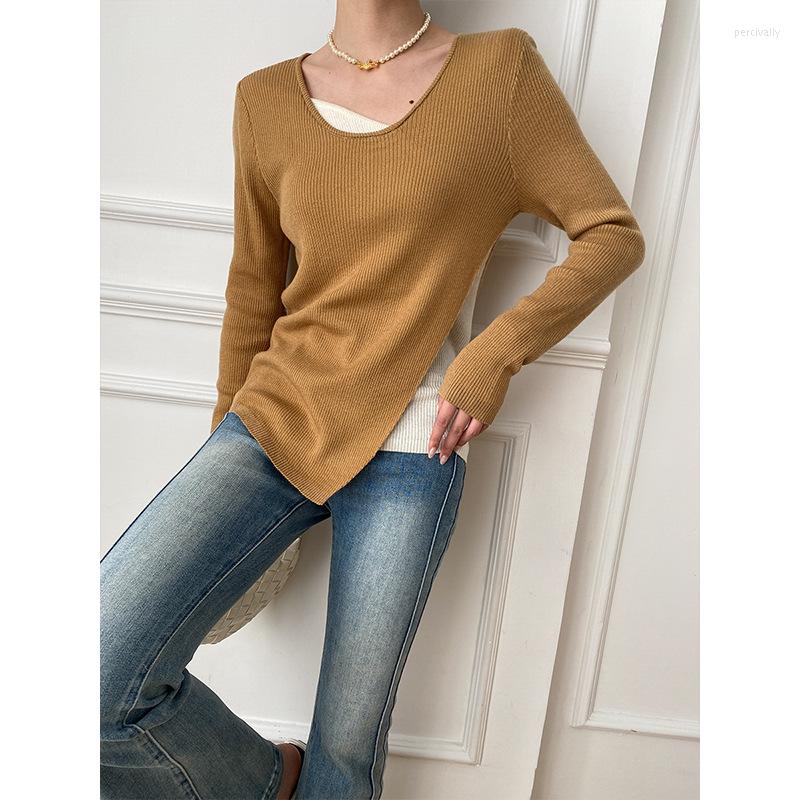 

Women's Sweaters Brown Color One Piece Fashion Women Spring Pullovers Full Sleeves Elegant Knitting Tops Lady Cardigans Jumpers Clothes