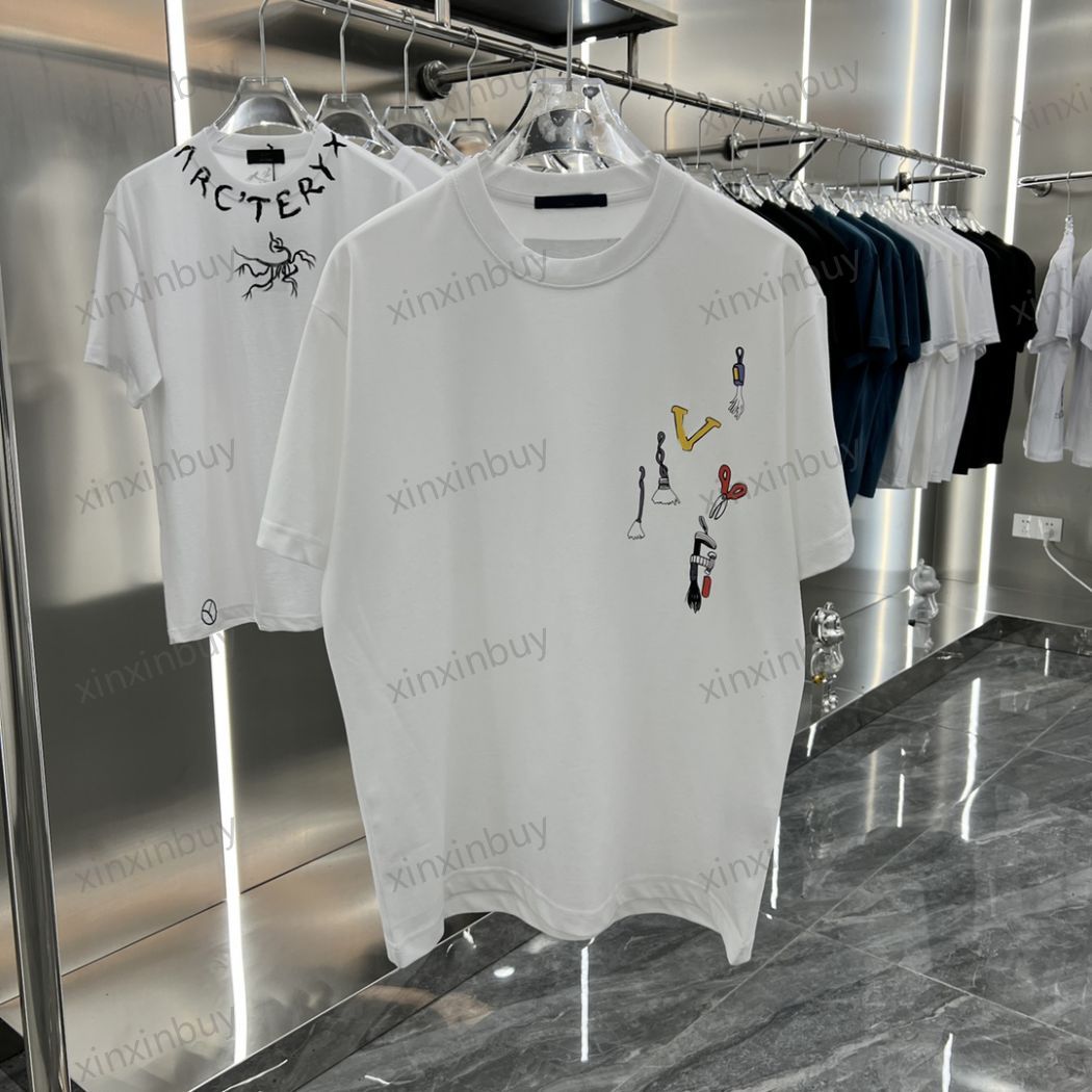 

xinxinbuy Men designer Tee t shirt 23ss Paris Scissor label letter print short sleeve cotton women white black Beige XS-3XL