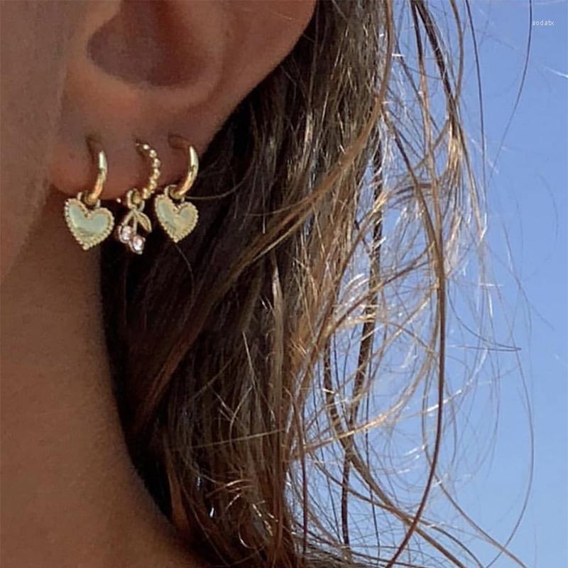 

Hoop Earrings JUST FEEL 4Pcs/Set Heart Gold Color Small Cherry Rhinestone Geometric For Women Trendy Cute Jewelry Gift