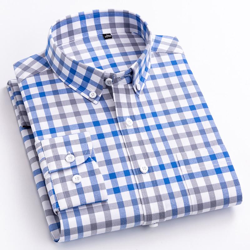 

Men's Casual Shirts Brushed Cotton Plaid Checkered Shirt Single Patch Pocket Standard-fit Long Sleeve Thick Button-down Gingham Sh, 18-583