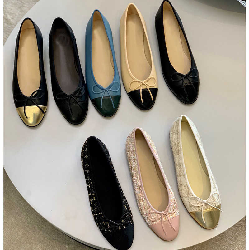 

Shoes Classic small fragrance bow flat sole single shoes color matching four seasons shallow mouth round head ballet shoes for women, Apricot black skin