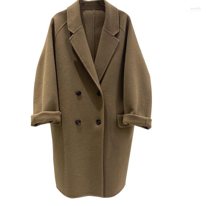 

Women' Wool & Blends Spring 2023 Style Commuter Double-sided Cashmere Coat Mid-length Loose Suit Collar Korean Cocoon Woolen Solid Tess22, Black handmade doubl