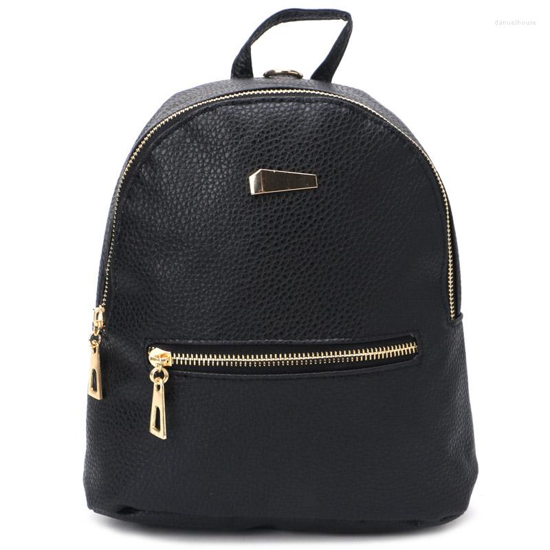 

School Bags Fashion Women Leather Backpack Mini Travel Rucksack Handbag Shoulder Bag, Black