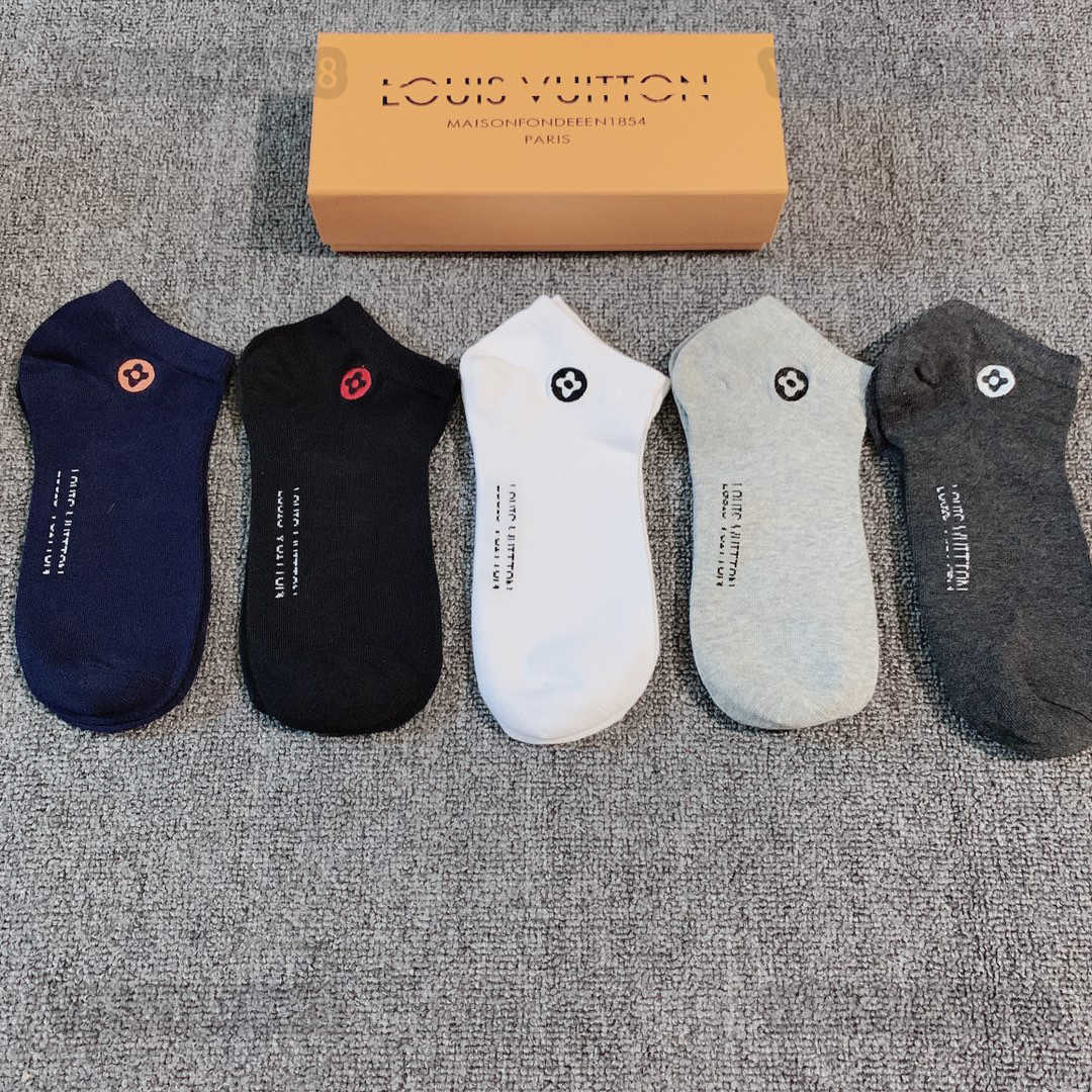 

Designer Luxury luis vitons Socks Fashion Mens And Womens Casual Cotton Breathable Basketball Football Exercise 5 Pairs Sock With Box