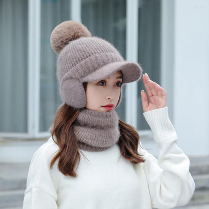 

Berets 1 Set Earflaps Thickened Cold Resistant Autumn Winter Adults Knit Cap Scarf Kit Hat Neck Warmer Fashion Accessories, White