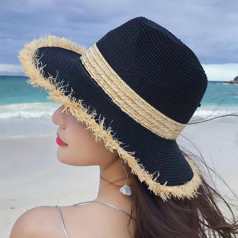 

Wide Brim Hats Retro Matching Straw Hat Ladies Summer 2023 Women's Sun Side Beach Jazz Cap Tassel HatWide, White