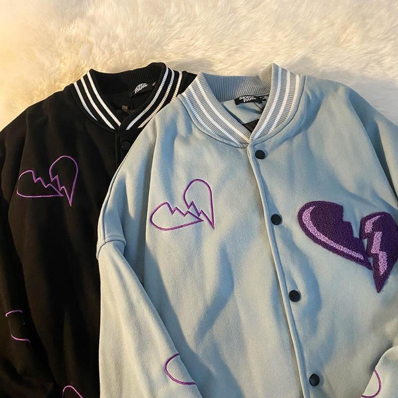 

Women's Hoodies & Sweatshirts Love Embroidered Sweatshirt BF Harajuku Vintage Baseball Uniform Jacket Korean Fashion Casual Loos, Gray02