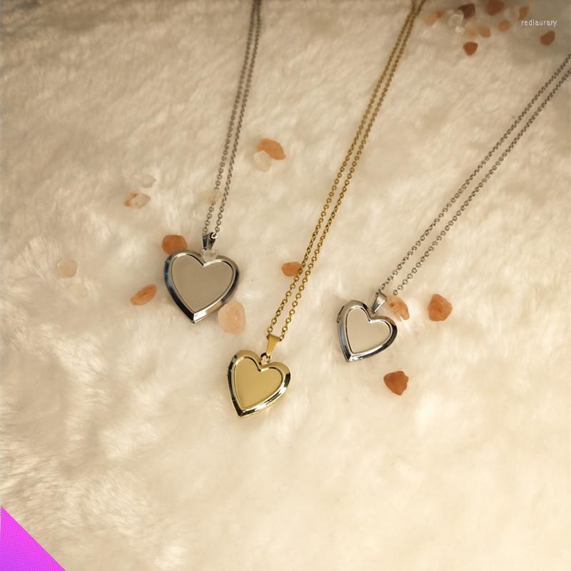 

Pendant Necklaces Wholesa Christmas Gift Heart-shaped Po Frame Box Necklace Flat Glossy Lady Classic Jewelry 2 Color