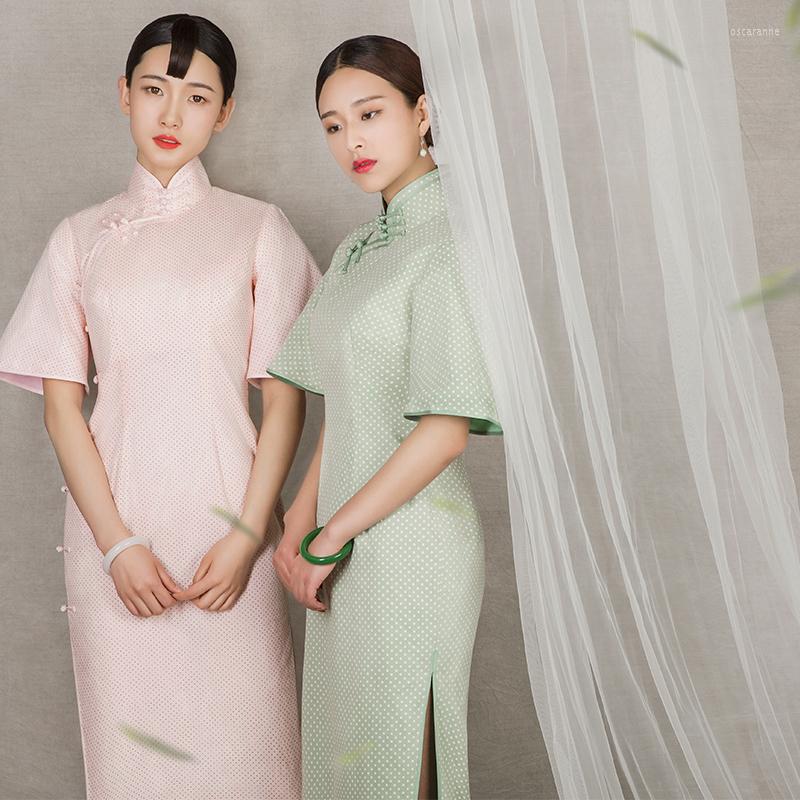 

Ethnic Clothing See Orange Glitziest Vintage Mingguo Cotton Long Cheongsam Autumn Shanghai Girl Chinese Dress Qipao SO1722