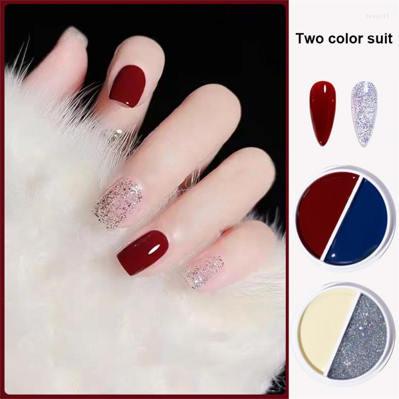 

Nail Gel Two-color Matching Solid Glue Creamy Canned DIY Polish Smooth Non-flowing Flat Coated Painting Art, 14