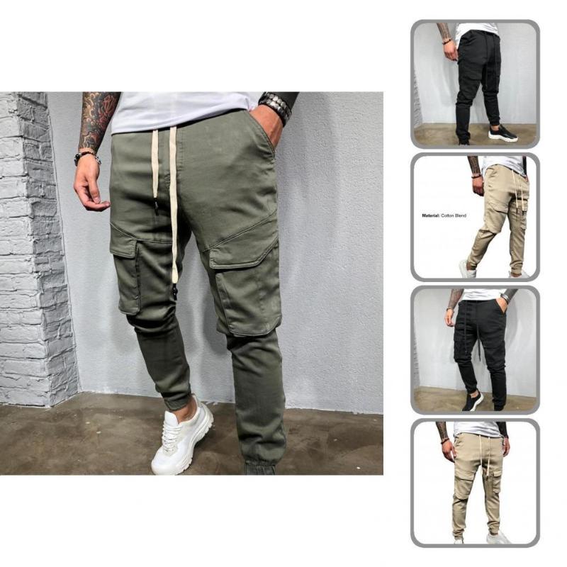 

Men's Pants Handsome Deep Crotch Wear Resistant Drawstring Mid Waist Men Fitness Overalls Sweatpants, Beige