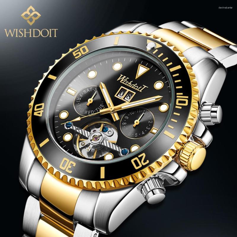 

Wristwatches WISHDOIT Original Design Men's Casual Watch Men Automatic Mechanical Sports 30m Waterproof Stainless Steel Wrist, Black