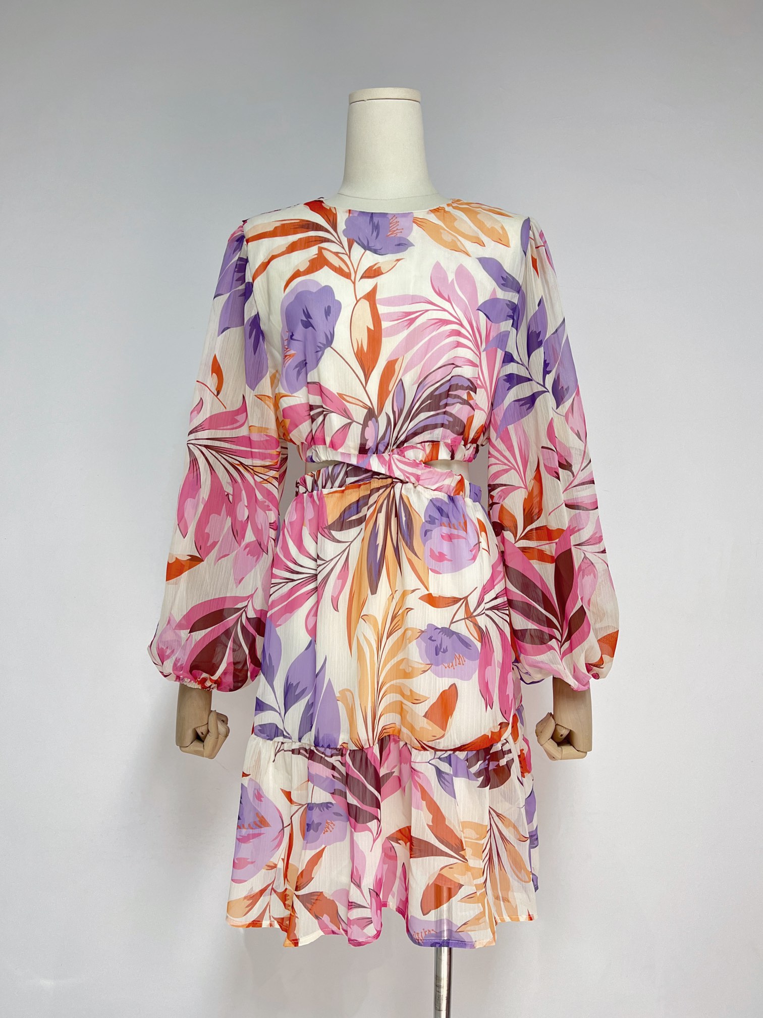 

23 New printed silk dress waist stitching, Contrast color