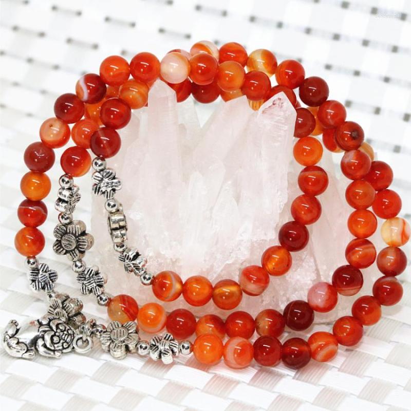 

Strand Bohemia Style Jewelry Natural Stone Red Veins Agat Onyx Carnelian Multilayer Bracelet 6mm Round Beads Long Elastic B2235