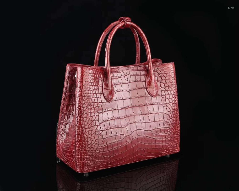 

Evening Bags 2023 Latest Top Luxury Quality Real Genuine Crocodile Belly Skin Women Tote Handbag Silver Metal Handle Bag Red, Black