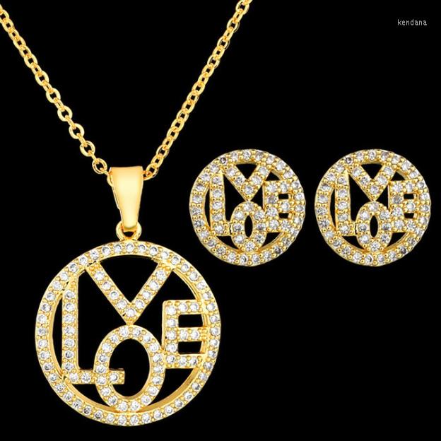 

Necklace Earrings Set Round Cutout Zircon Pendant, Picture shown