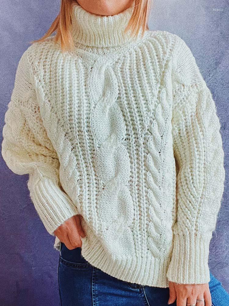 

Women's Sweaters Coarse Yarn Knitted Turtleneck Women Autumn Winter Casual Thick Warm Twist Pullovers Solid Jumper Knitwear Sueter Mujer, Army green