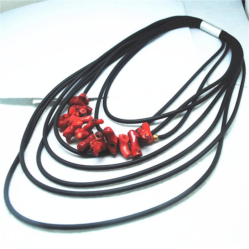 

Choker 1PCS Fashon Women's Sweater Long Necklace Nature Red Coral Material With Soft Black Wire For Party Wearring S