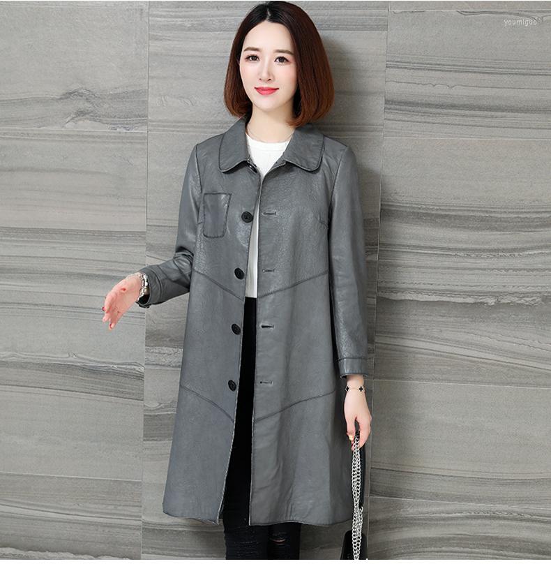 

Women' Leather 2023 Genuine Jacket Women Autumn Real Sheepskin Coat Long Jackets Trench Coats Chaqueta Cuero Mujer, Black