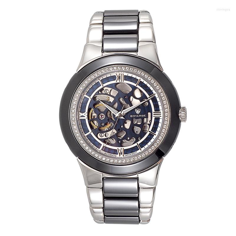 

Wristwatches BOYARGE SeikoNH70 Automatic Skeleton Mechanical Ceramic Diamond Waterproof Wristwatch Stainless Steel Big Face Watch, White