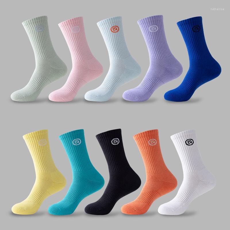 

Women Socks Basketball Men's Heavy Towel Bottom Macaron Solid Color Candy Medium Tube High Tops And Women's Sports