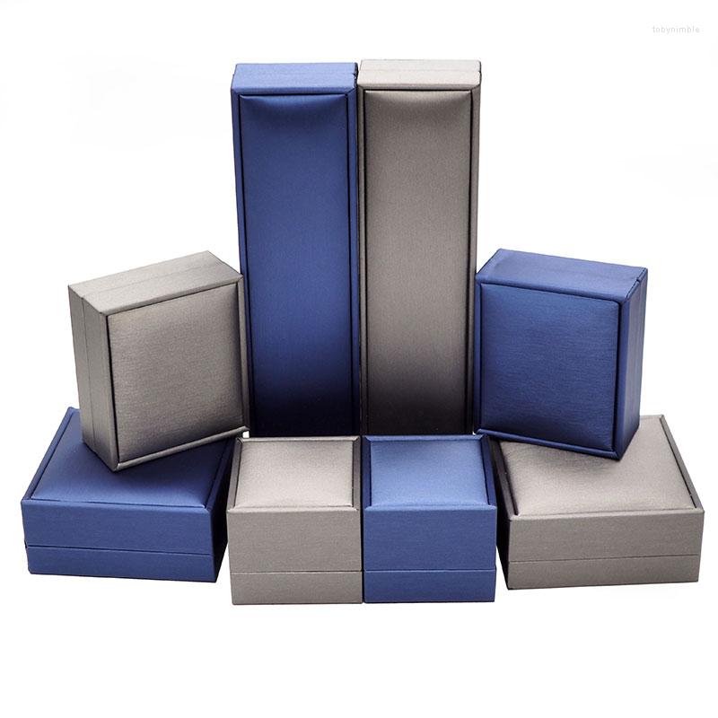 

Jewelry Pouches Silver Gray PU Leather Boxes And Packaging Wedding Ring Case/Pendant/Bangle/necklace Christmas Gift