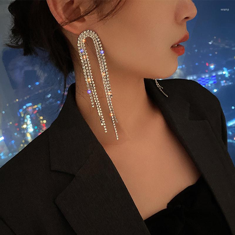 

Dangle Earrings Fashion Statement Earring Long Full Rhinestone Big For Women Shining Tassel Wedding Jewelry Gift