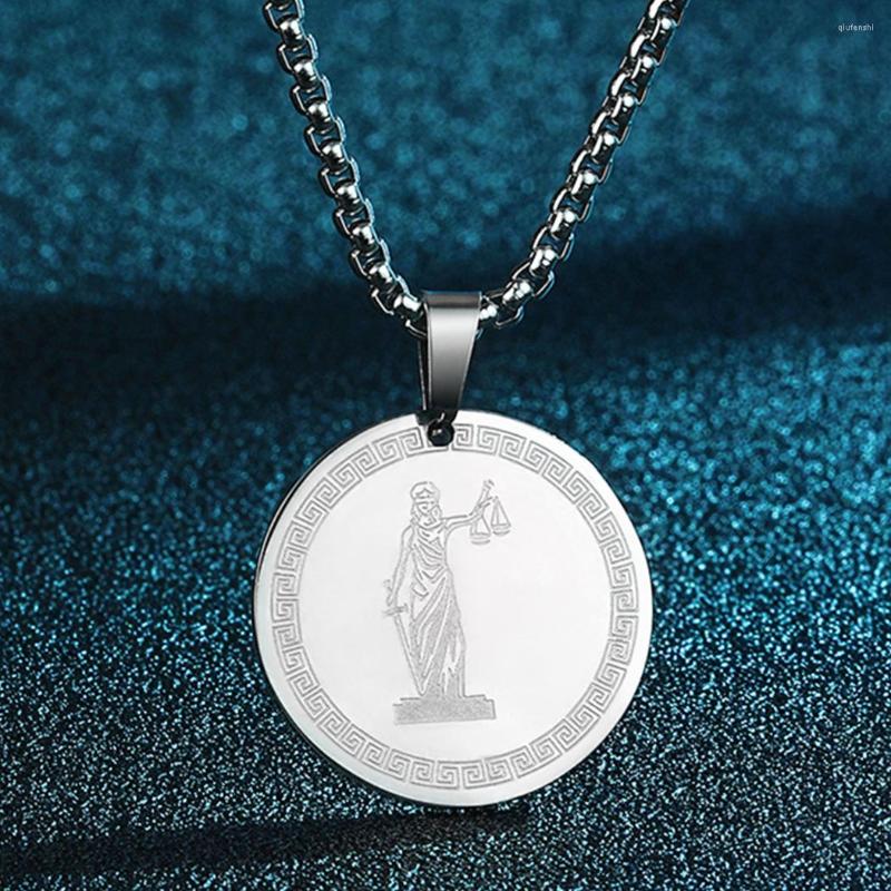 

Pendant Necklaces Men's Necklace Stainless Steel Themis Titaness Of Divine Law And Order Women Round Amulet Protection Friend Jewelry