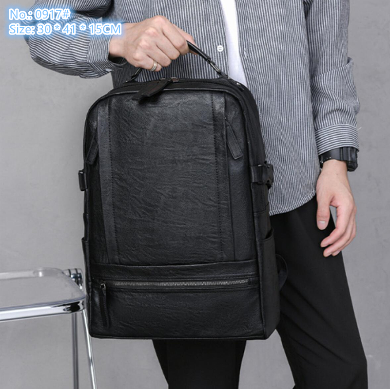 

Factory wholesale men shoulder bags 2 colors vertical large-capacity business handbag street trend solid color leather bag outdoor leisure fashion backpack, Brown-0917#