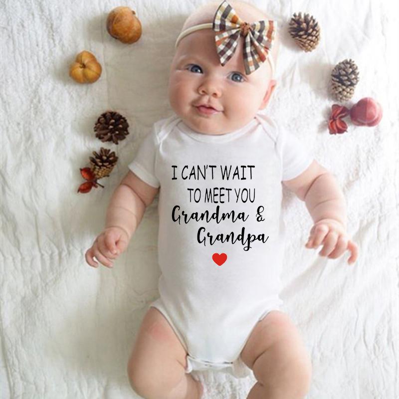 

Rompers Pregnancy Announcement Baby Bodysuit I Can't Wait To Meet Grandma & Grandpa Born Boys Girls Shower Gift, Blank romper