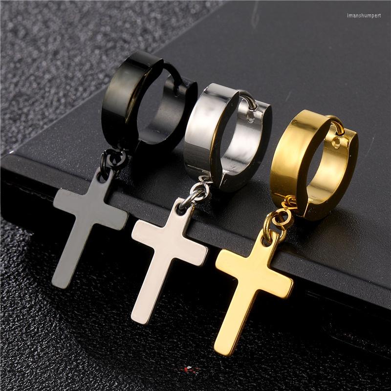 

Hoop Earrings Trendy Simple Hip-hop Blue Cross Dangling Stainless Steel Hoops Earring Fashion Geometry Men's Single ER21Y0207