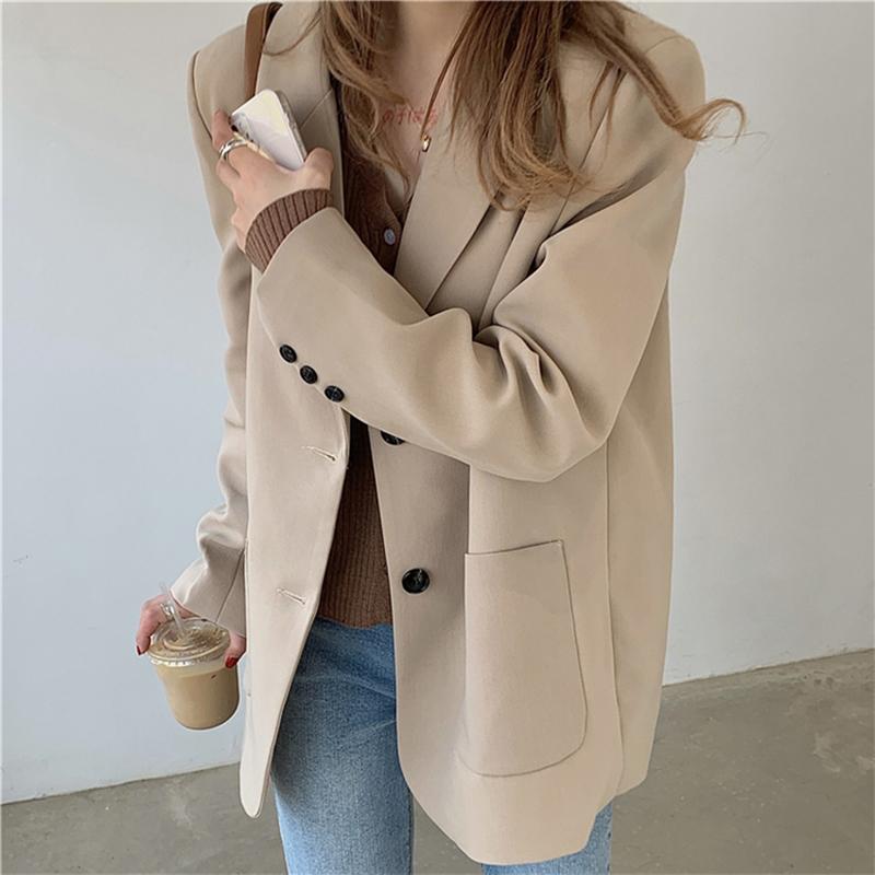 

Women's Suits & Blazers Women Black Casual Loose Blazer Outwear Korean Vintage Office Lady Jackets Elegant Suit Coat Chic Pockets