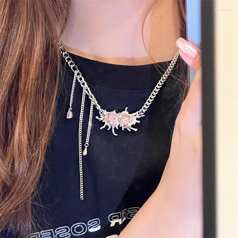 

Chains Cool Style High Quality Exaggerated Liquid Pink Love Necklace Women's Collar Chain Birthday Party Premium Luxury Jewelry Gift