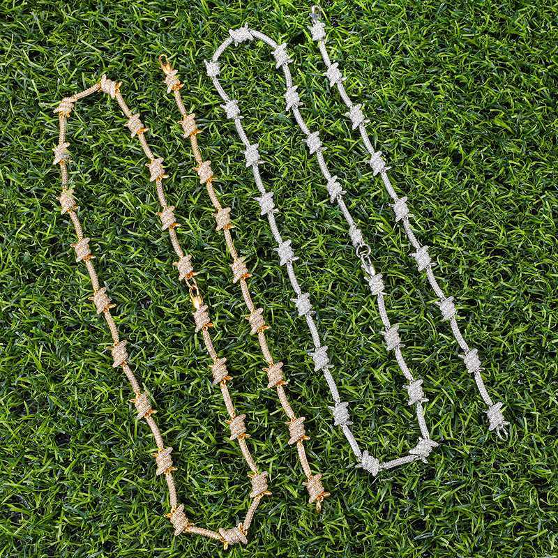

8mm Iced Out Men Wire Chain Bard Wire Choker Hip Hop Jewelry Men Diamond Barb Wire Chain