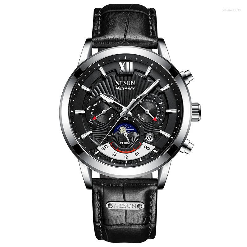 

Wristwatches NESUN Top Brand Official Men Automatic Casual Business Mechanical Moon Phase Male Sports Gift Clock Calendar 9025, Lbk
