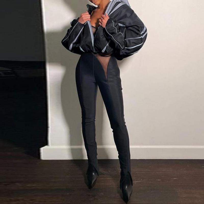 

Women's Jackets 2023 Women Jacket Contrast Color Turn-down Collar Long Sleeves Cardigan Zipper Soft Loose Hip Hop Lapel Fall Coat For Street