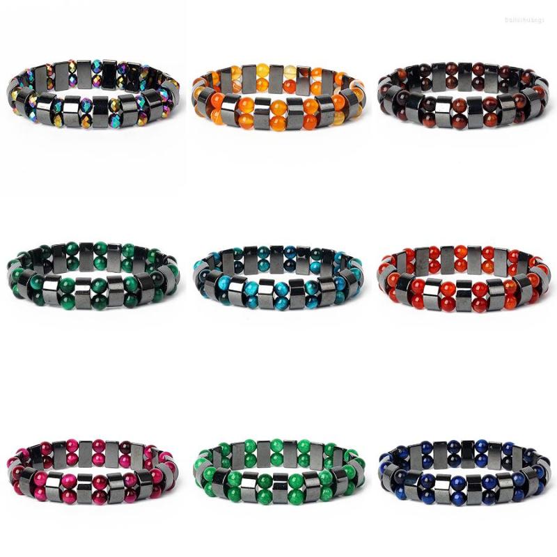 

Strand Slimming Hematite Double Bracelets Men Tiger Eye & Charm Women Healing Energy Nature Stone Bracelet Jewelry