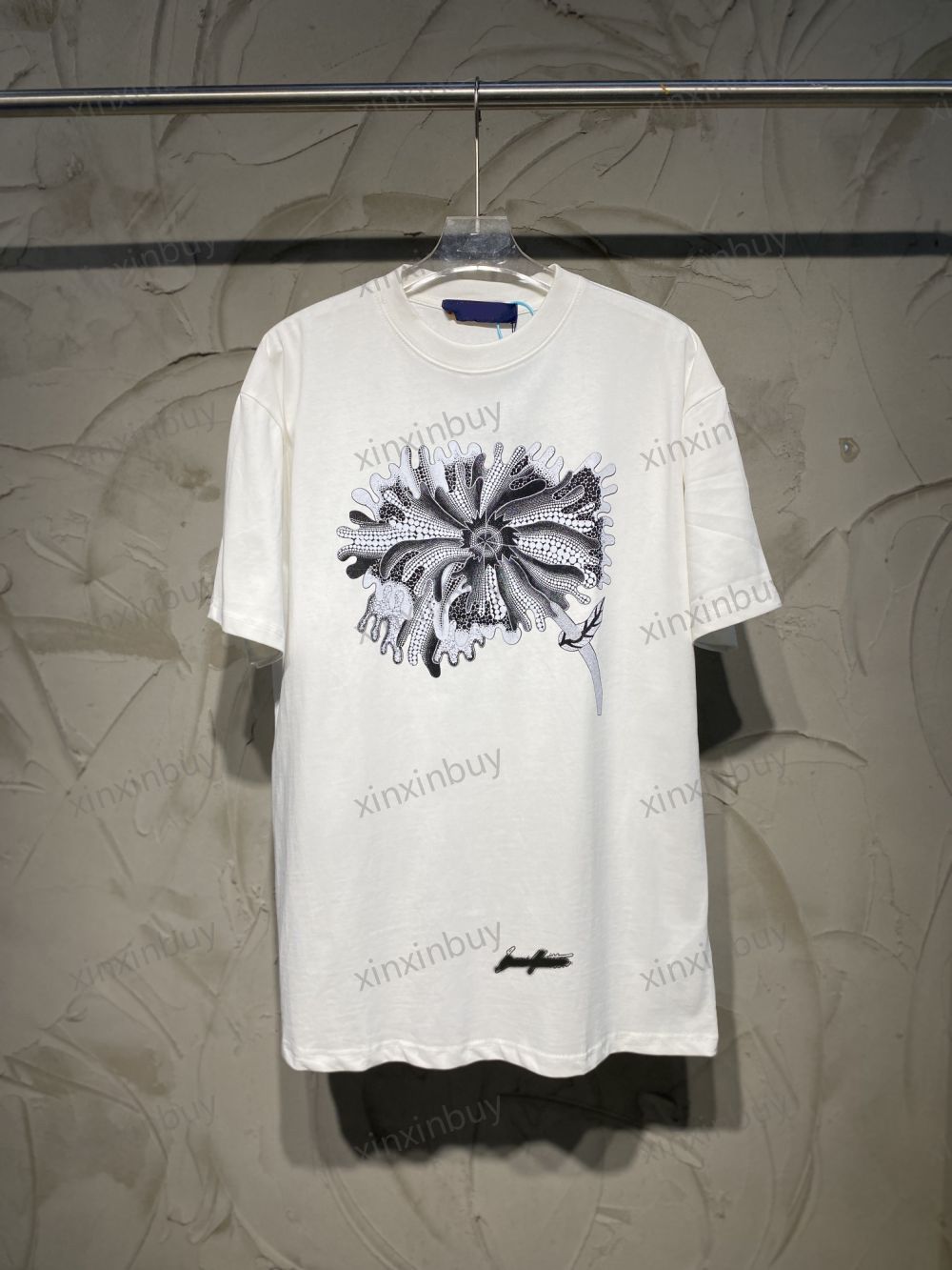 

xinxinbuy Men designer Tee t shirt 23ss Lotus leaf Letters print short sleeve cotton women white black Beige XS-2XL