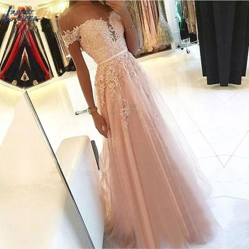 

Party Dresses Elegant Off The Shoulder Evening Long Formal Prom Gowns Lace Up / Zipper A Line Vestidos De Noite Robe LongueParty, Picture shown