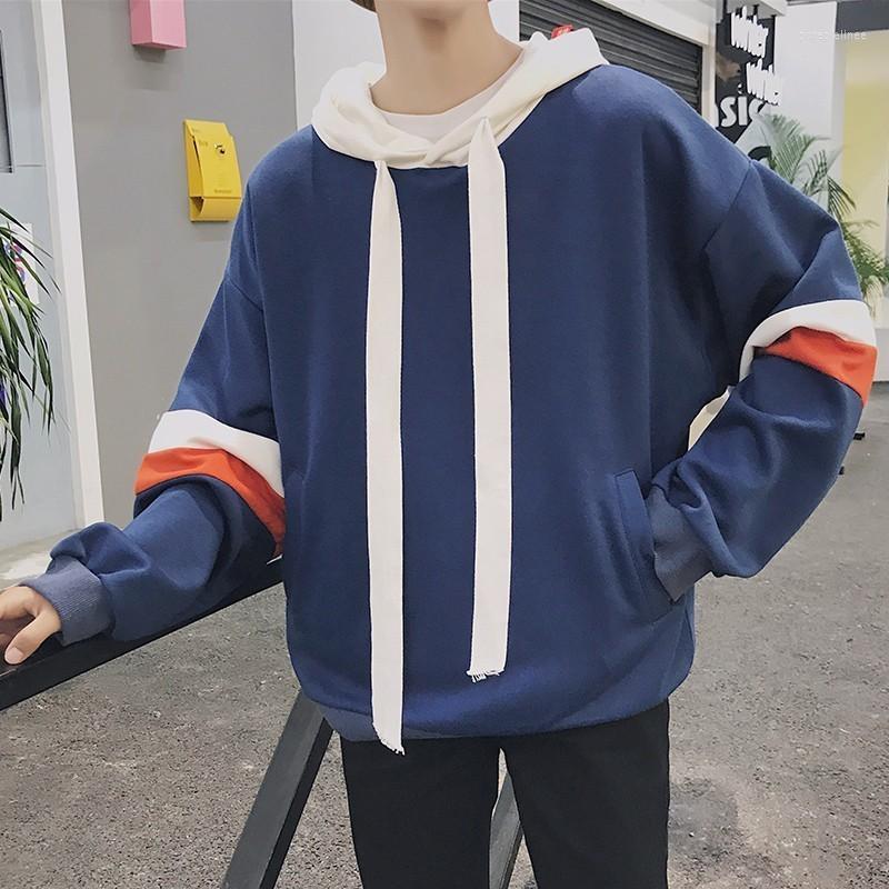 

Men's Hoodies 2023 Autumn Fashion Splice Long Sleeve Coats Cap Pullovers Loose Casual White/Orange/Navy Blue Sweatshirts -5XL