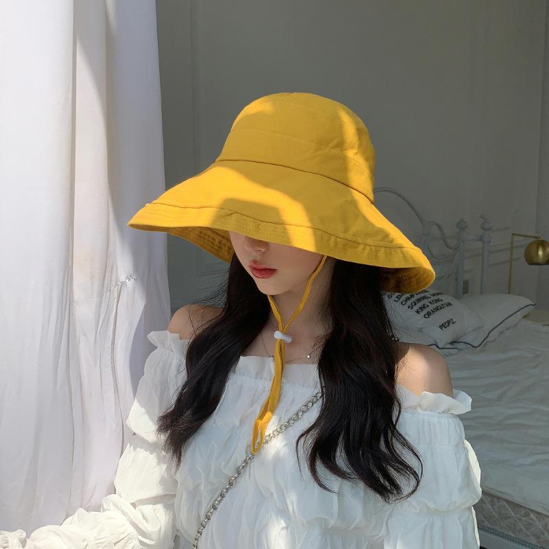 

Wide Brim Hats Spring Summer Solid Color Bucket Hat UV Protection Sun All-match Large Visor Women Sunscreen Panama CapWide, Black