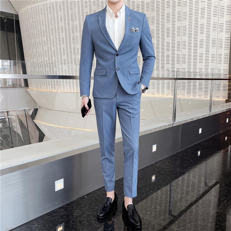 

Men's Suits Blazers Jacket Pants Trousers Set Slim Business Men's Fashion Casual Clothing Groomsman Two-piece( ), Blue
