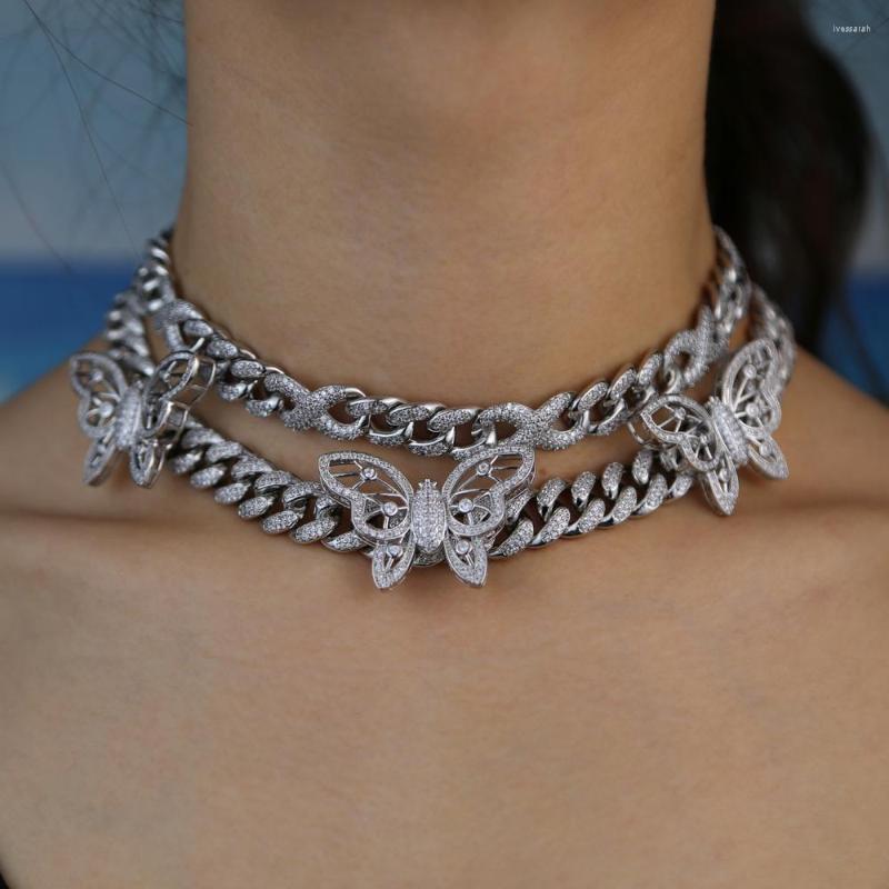 

Chains 2023 Iced Out Bling Hip Hop Butterfly Shape Choker Necklace Dainty Jewelry For Women Wedding Gift Cool Summer Style