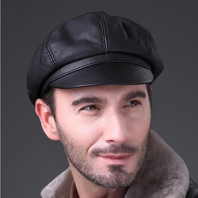 

Wide Brim Hats Aorice Genuine Soft Leather Driving Flat Cap 2023 Autumn Winter Mens Stylish Fashion Outdoors Sport Keep Warm Hat Black