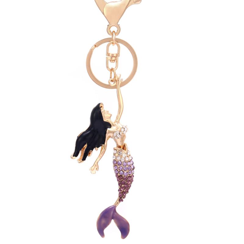 

Keychains Creative Rhinestone Mermaid Style Keychain!Fashion Car Key Chain Ring Holder Charm Women Handbag Decoration Jewelry Gift R112