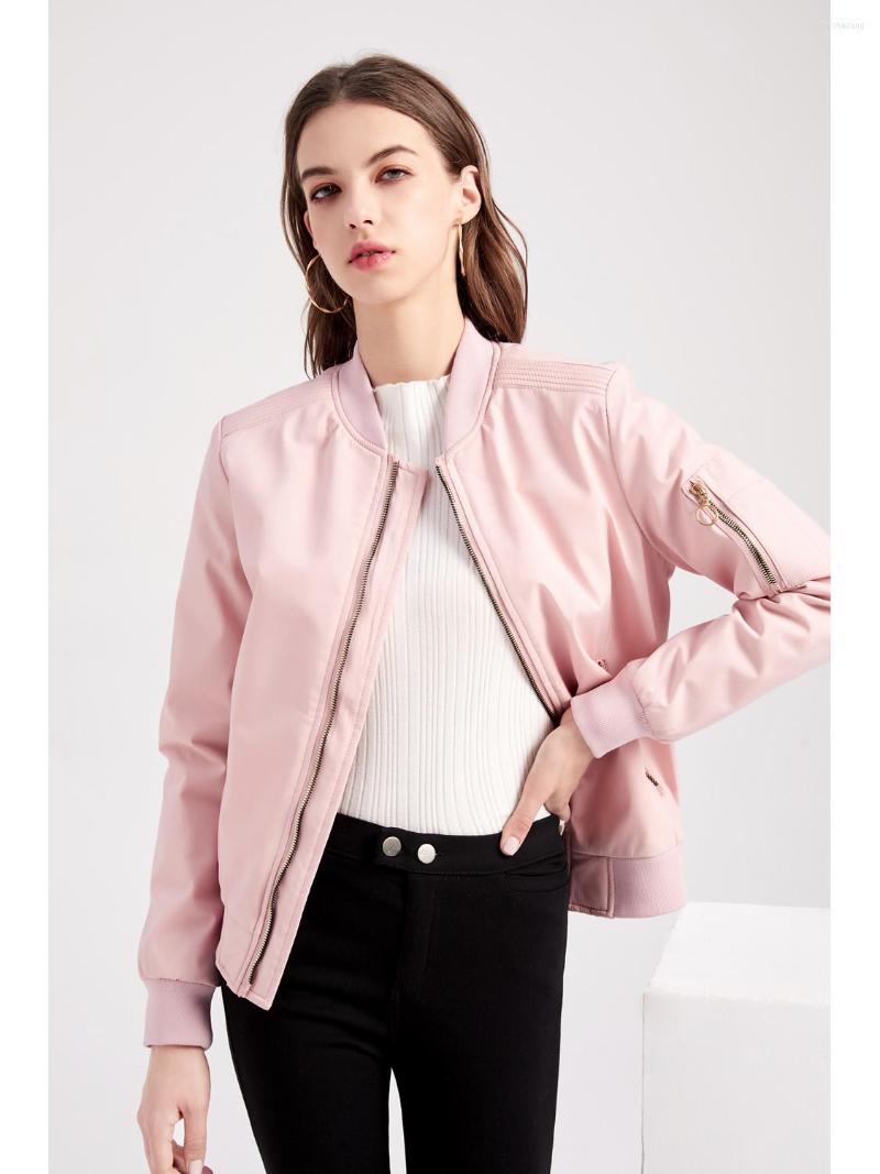 

Women' Jackets America Style Simple Solid Color PU Leather Casual Daily Versatile Jacket Women Winter Fall Fashion Stand Collar Ziip Thin, 5021 pink