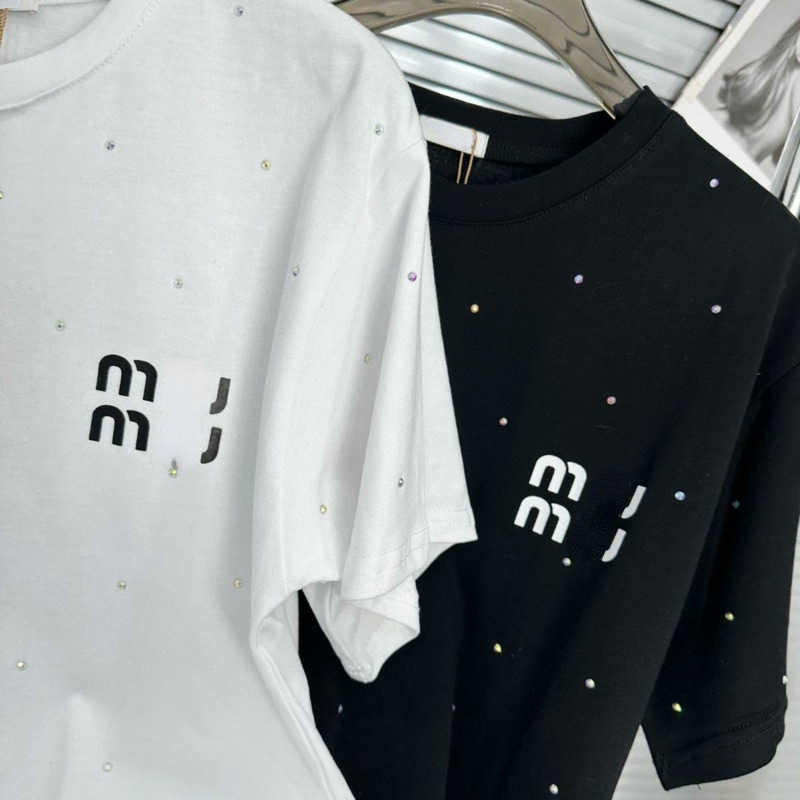 

Women' luxury t shirt designer shirts chest letter with diamond round neck short-sleeved pullover summer cotton T-shirts simple casual hoodie tops casual shirt tees, White