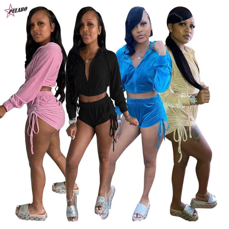 

Women' Tracksuits Pink Velvet Sexy Sporty 2 Piece Sets Womens Outfits Casual Tracksuit Long Sleeve Hoodies Crop Tops And ShortsWomen, Blue
